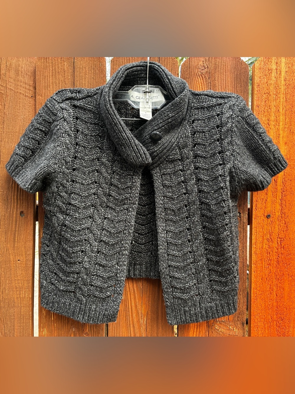 Vintage A. Giannetti Charcoal Short-Sleeve Cable Shrug Cardigan - Small